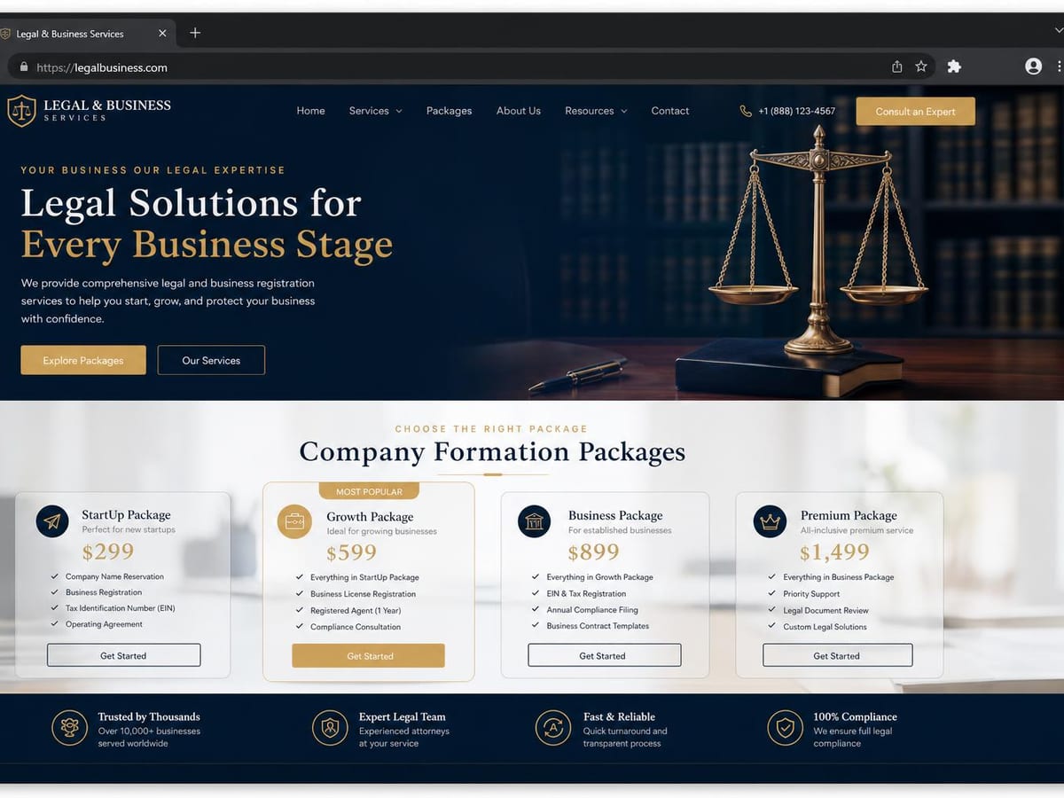 Mockup desain website Jasa Legalitas Usaha oleh Folkastudio